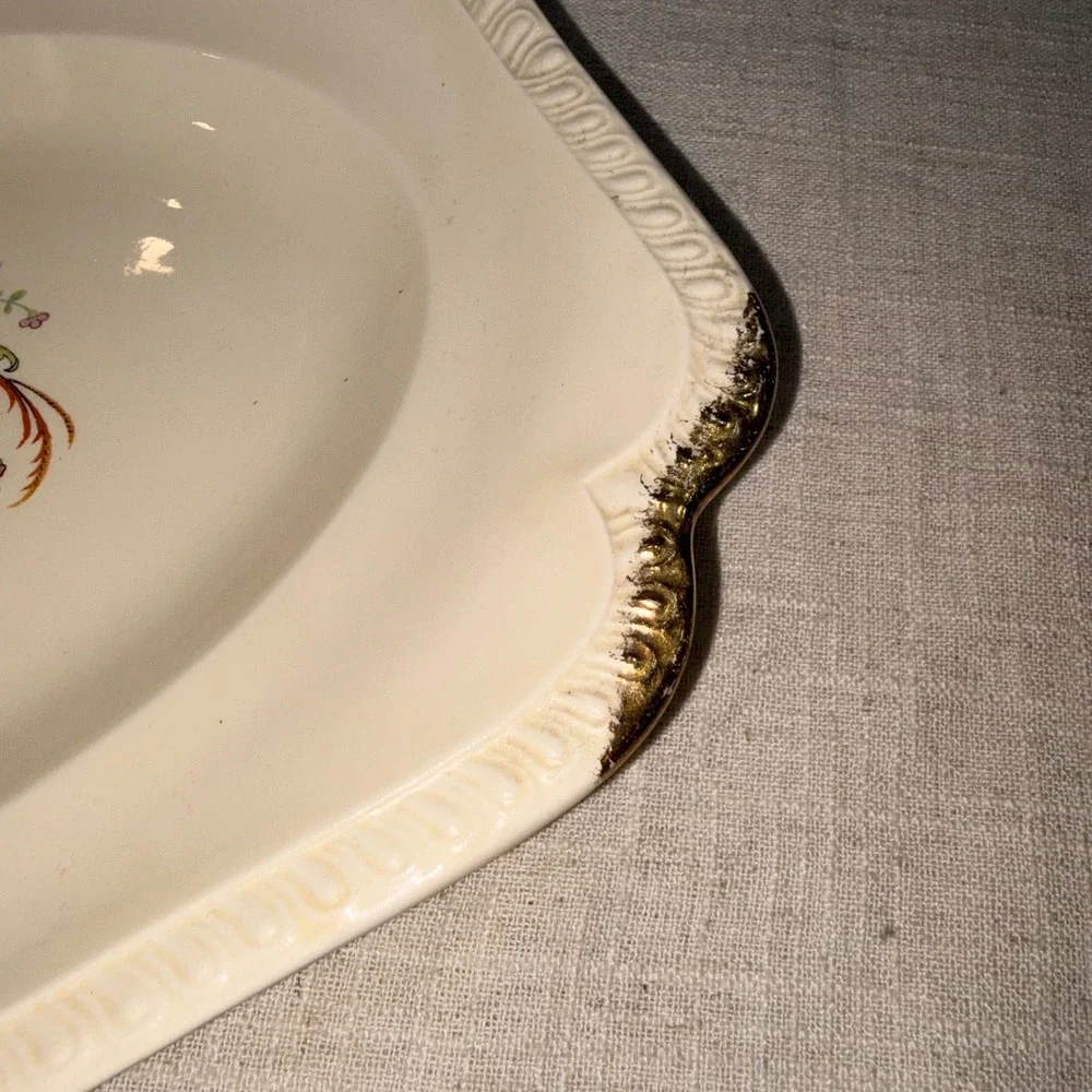 Salem Heirloom Cream Porcelain Serving Dish Pheasant Bird Floral‎ Gold Trim